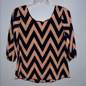 mm mm mm Size Large Navy & Peach Chevron Stripe With Soft Big Bow Blouse